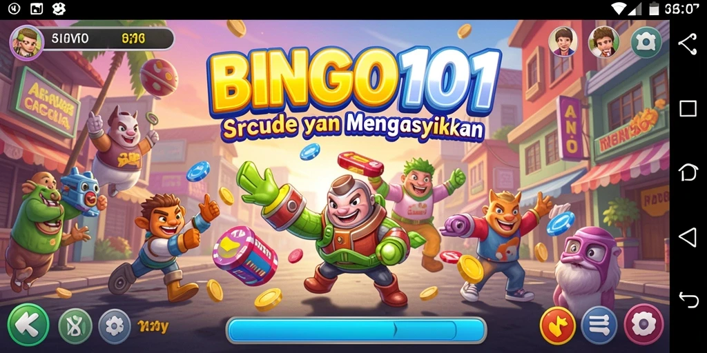 Tampilan gameplay seru dari BINGO101 yang penuh warna.