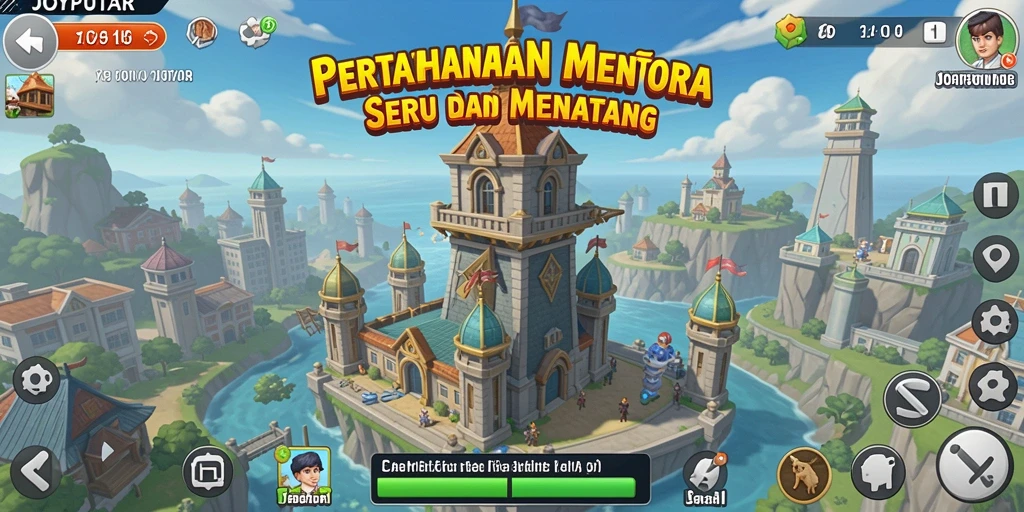 Tampilan gameplay menegangkan dari JOYPUTAR dengan pertahanan menara yang strategis.
