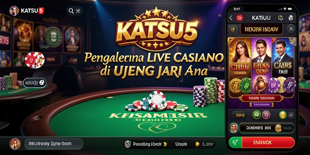 Screenshot KATSU5 menampilkan dealer langsung dalam suasana permainan Live Casino yang mendebarkan.