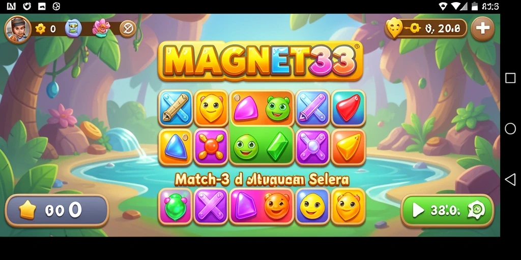 Tangkapan layar gameplay MAGNET33 yang menunjukkan tantangan Match-3 yang seru.