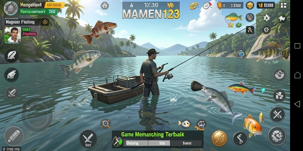 Gameplay MAMEN123 menampilkan pengalaman memancing yang realistis dan menarik.