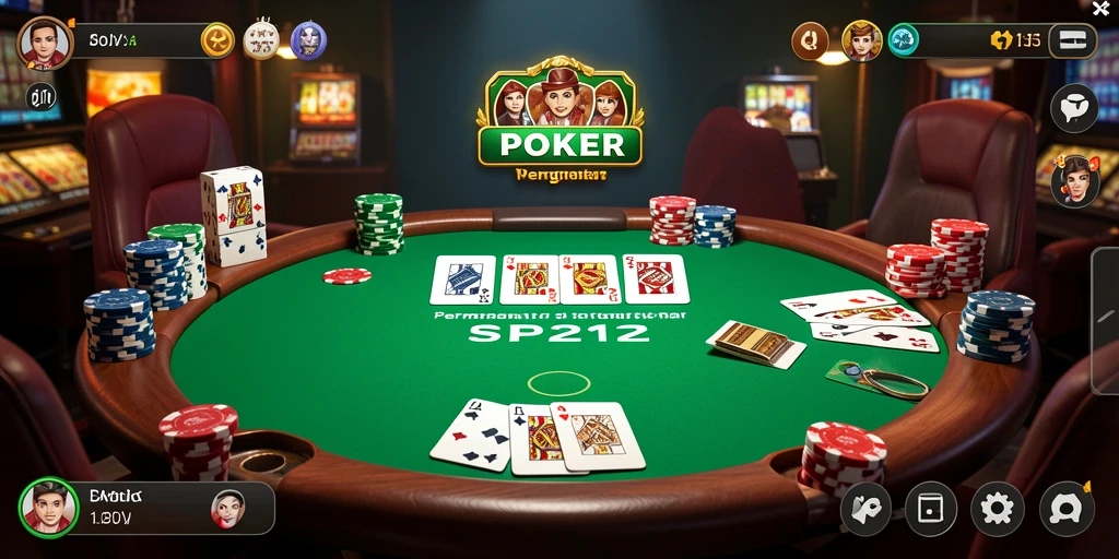 Screenshot gameplay SP212 dengan tampilan meja Poker yang menarik.