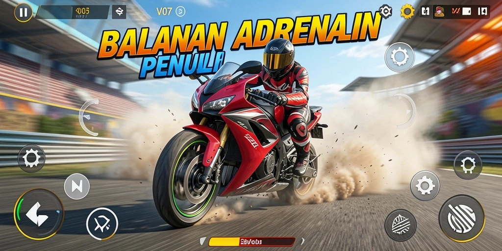 Screenshot V07 menampilkan balapan motor yang intens dan seru.