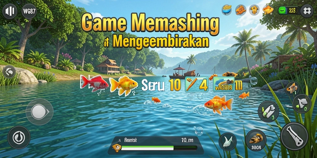 Tampilan gameplay seru dalam game Fishing WG87 dengan aksi menangkap ikan.